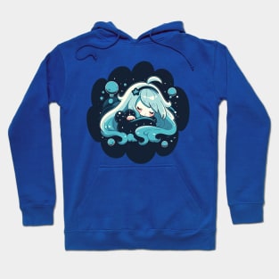 Adorable Anime Chibi Aquarius Zodiac Sleeping Little Astro Girl Hoodie